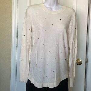 LOFT Size M off white multi color dots knit top sweater soft